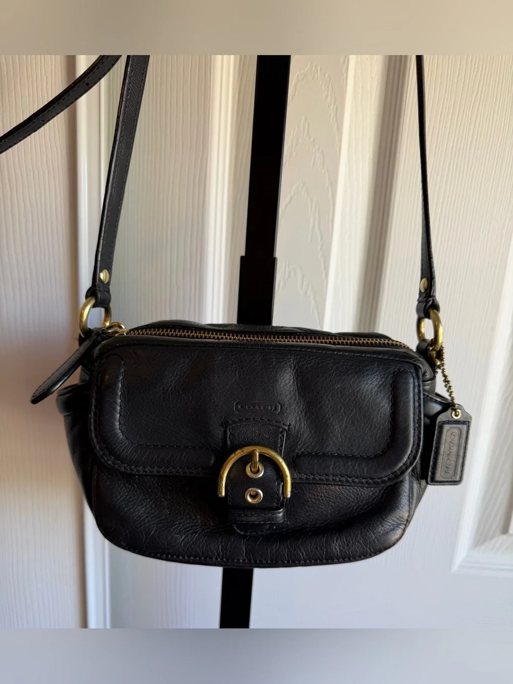 Coach Black Leather Crossbody with Gold Buckle Accent - Picture 4 of 12